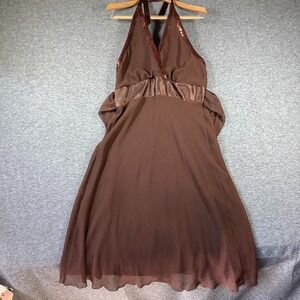 Vintage Y2K B.Moss Halter Dress Womens 14 Brown Chiffon